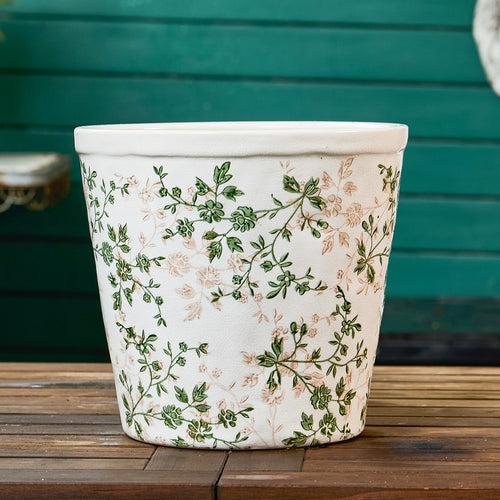 TEWEIQI  Modern Farmhouse Green Floral Ceramic Pot – Ideal for Orchids, Succulents & Home Décor, 6“ or 6.7" Height