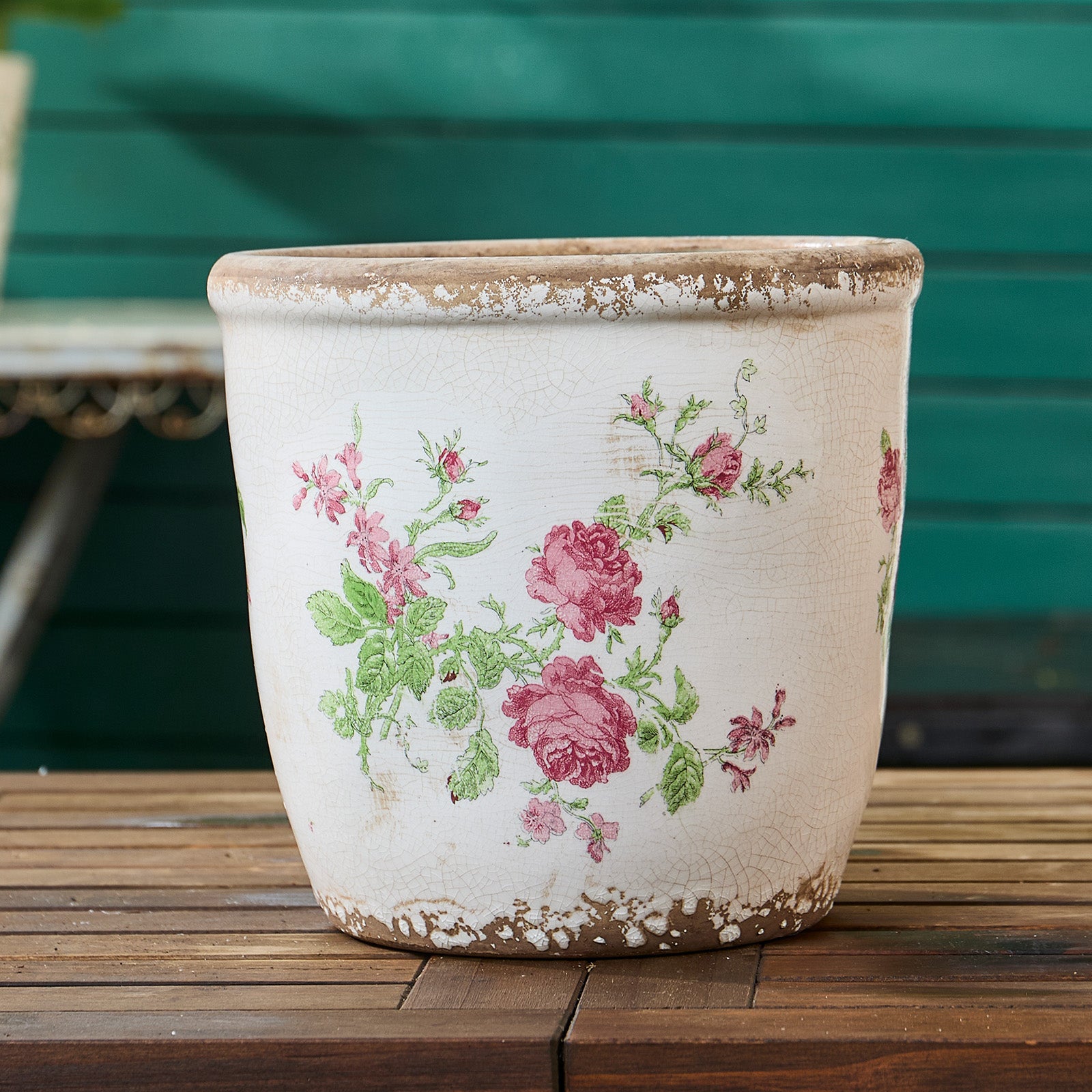 TEWEIQI  Vintage Pink Floral Ceramic Planter, Flower Pot for Home, Office & Garden Décor, 5.4” or 6.3" Height