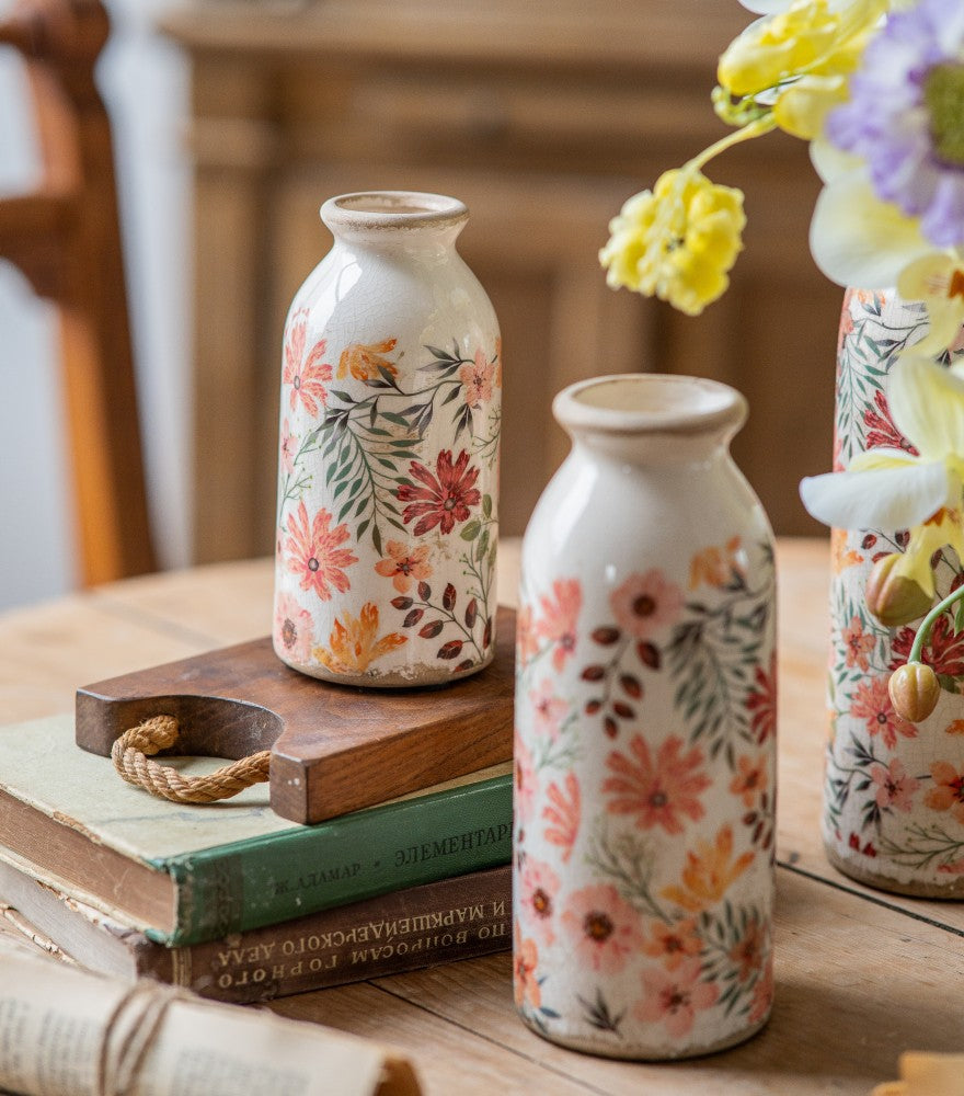 TEWEIQI  Retro Vintage Colorful Daisy Ceramic Vases - Rustic Cute Decor for Home Office Shelf & Table, 2 Sizes in One set