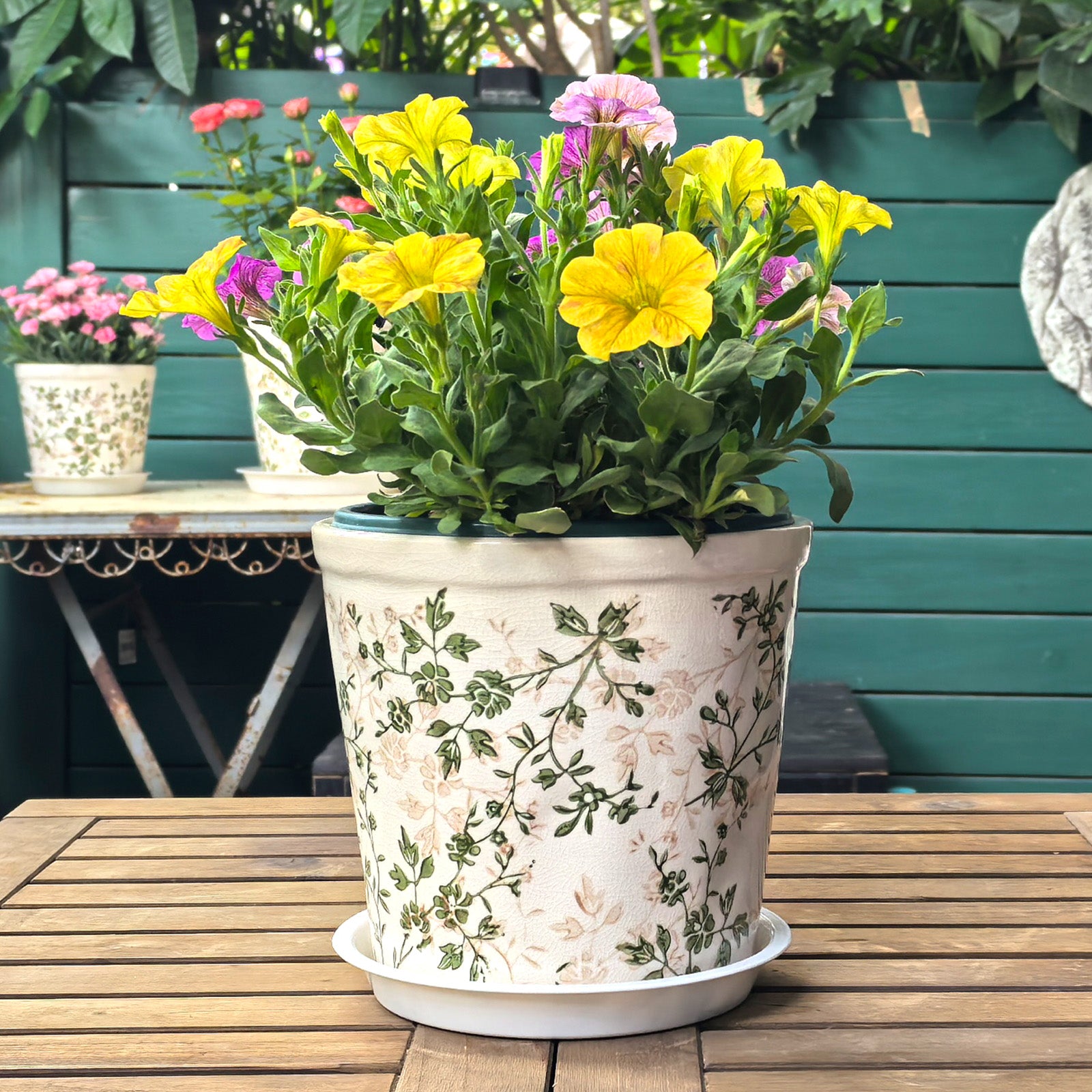 TEWEIQI  Modern Farmhouse Green Floral Ceramic Pot – Ideal for Orchids, Succulents & Home Décor, 6“ or 6.7" Height