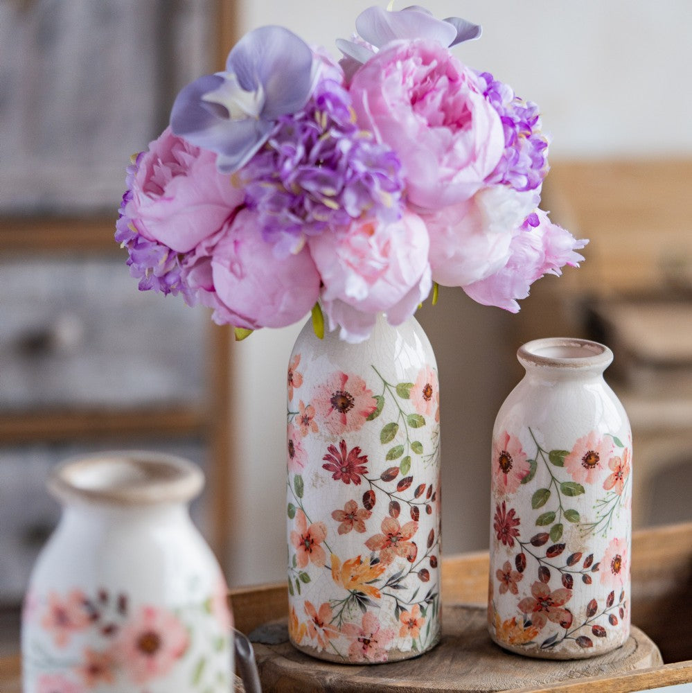 TEWEIQI  Retro Vintage Colorful Daisy Ceramic Vases - Rustic Cute Decor for Home Office Shelf & Table, 2 Sizes in One set