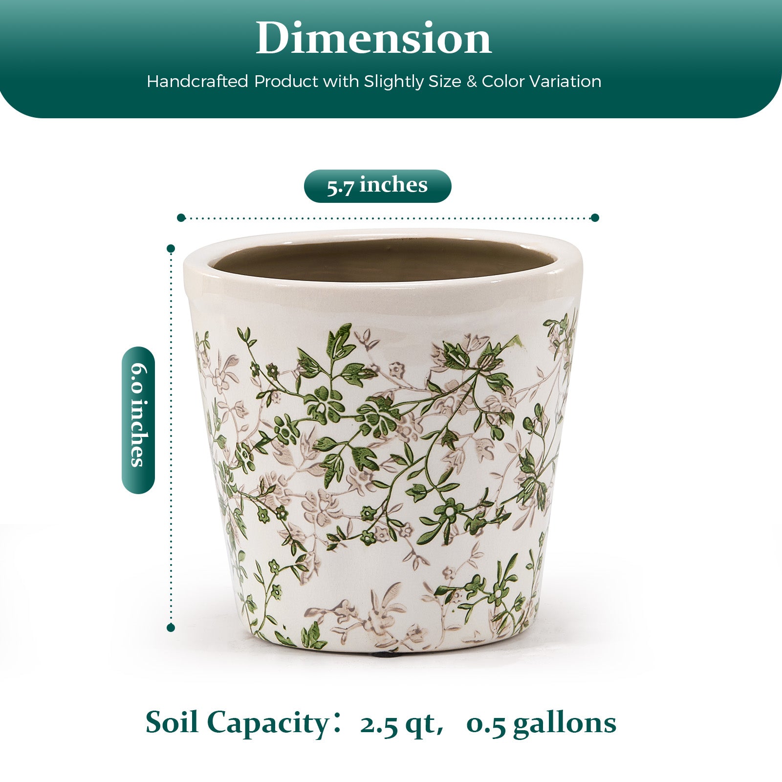 TEWEIQI  Modern Farmhouse Green Floral Ceramic Pot – Ideal for Orchids, Succulents & Home Décor, 6“ or 6.7" Height