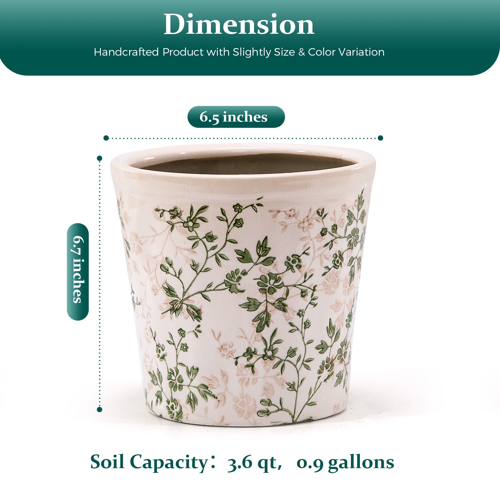 TEWEIQI  Modern Farmhouse Green Floral Ceramic Pot – Ideal for Orchids, Succulents & Home Décor, 6“ or 6.7" Height