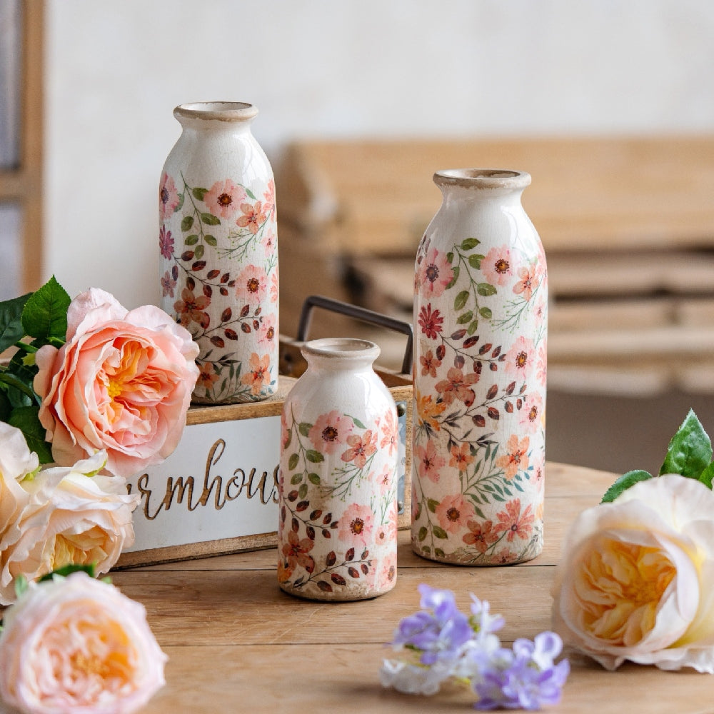 TEWEIQI  Vintage Rustic Ceramic Small Vase Set 3-in-1, Farmhouse Decorative Flower Vase for Home, Living Room Mantel, Kitchen, Bedroom & Entryway Decor