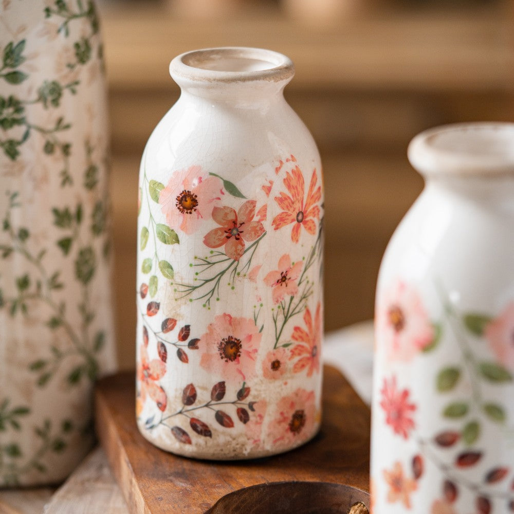 TEWEIQI  Retro Vintage Colorful Daisy Ceramic Vases - Rustic Cute Decor for Home Office Shelf & Table, 2 Sizes in One set