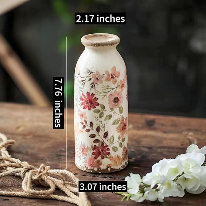 TEWEIQI  Retro Vintage Colorful Daisy Ceramic Vases - Rustic Cute Decor for Home Office Shelf & Table, 2 Sizes in One set