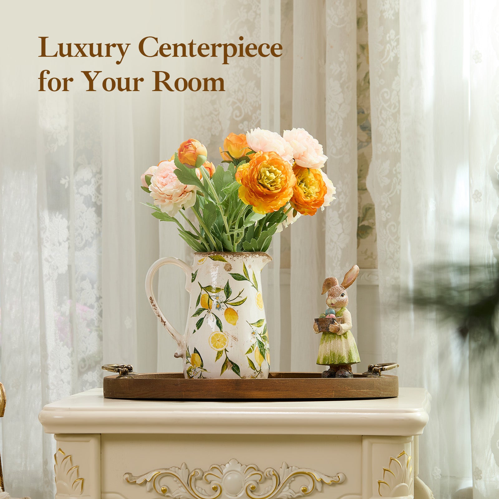 TEWEIQI  Vintage Lemon Ceramic Vase with Handle, Retro Ice Glazed Crack Farmhouse Pitcher Vase for Home Decor, 7" or 9" Height