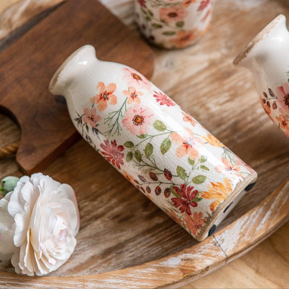 TEWEIQI  Vintage Rustic Ceramic Small Vase Set 3-in-1, Farmhouse Decorative Flower Vase for Home, Living Room Mantel, Kitchen, Bedroom & Entryway Decor