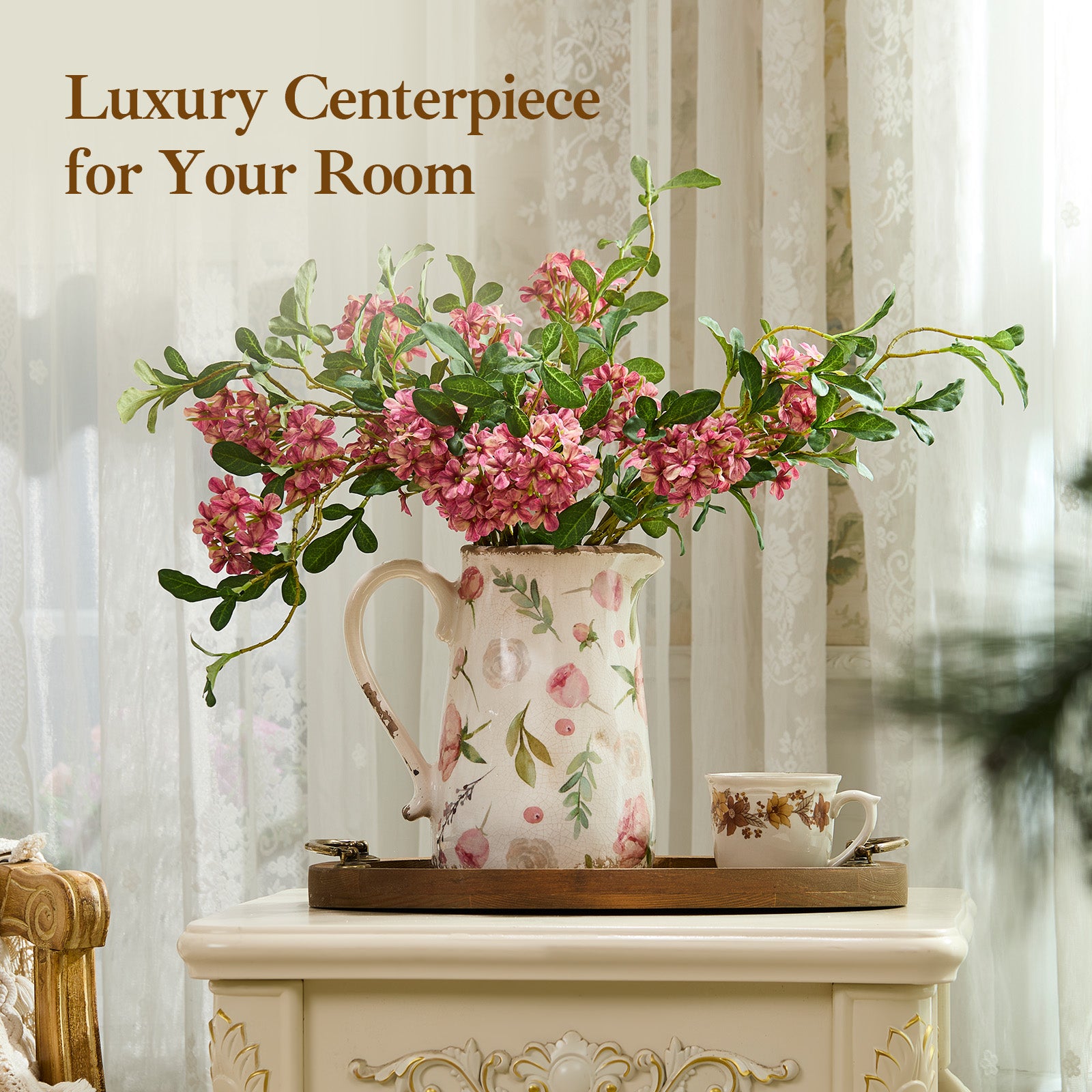 Retro Rustic Large Ceramic Vase with Handle, Distressed Farmhouse Pitcher for Home, Ideal Shelf Decor Floral Vase for Living Room Bedroom Office Table Centerpiece Decorations 9 Inch