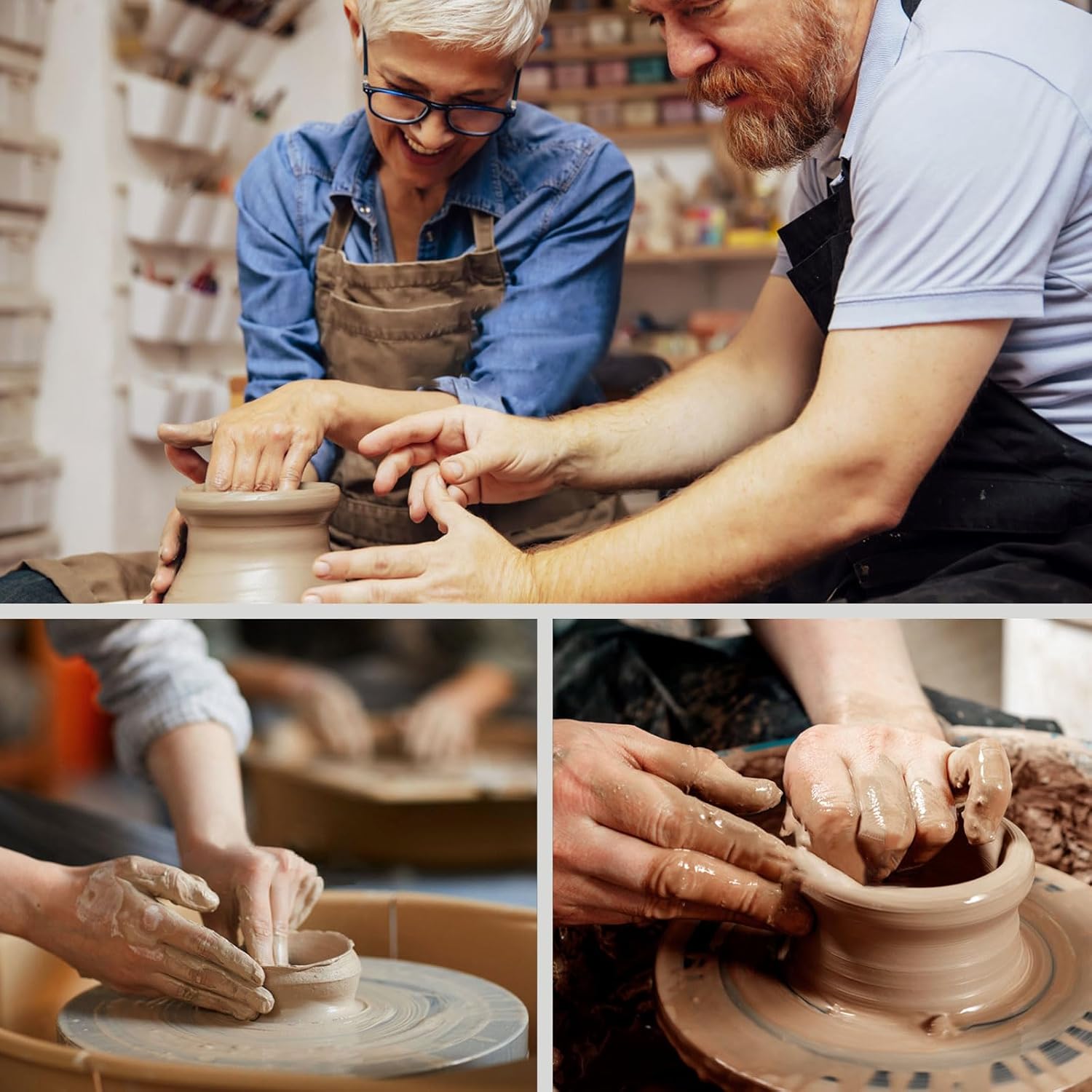 TEWEIQI  Farmhouse Ceramic Planter, Iced Crack Blue Flowers Vintage-inspired Ceramic Planter, 5.4” or 6.3" Height