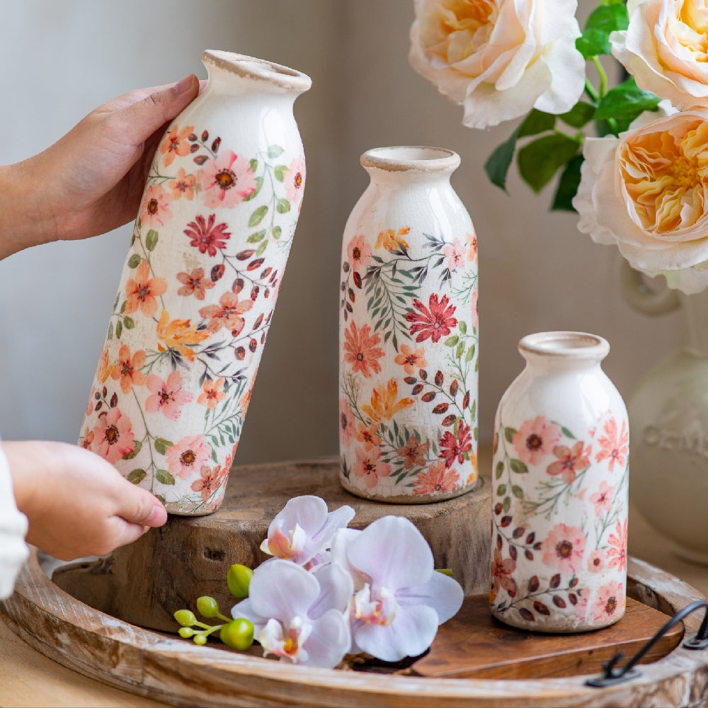 TEWEIQI  Vintage Rustic Ceramic Small Vase Set 3-in-1, Farmhouse Decorative Flower Vase for Home, Living Room Mantel, Kitchen, Bedroom & Entryway Decor