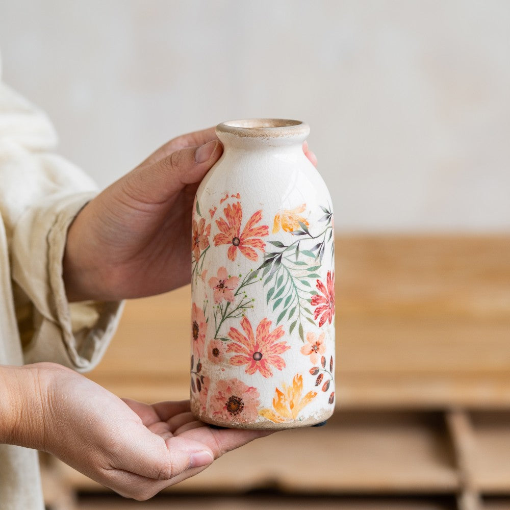 TEWEIQI  Retro Vintage Colorful Daisy Ceramic Vases - Rustic Cute Decor for Home Office Shelf & Table, 2 Sizes in One set