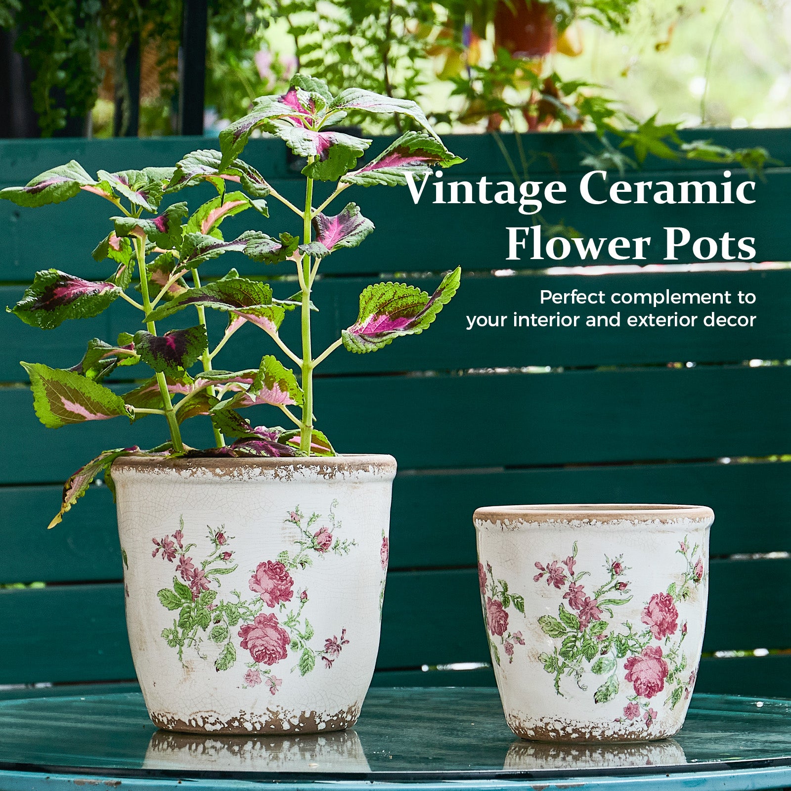 TEWEIQI  Vintage Pink Floral Ceramic Planter, Flower Pot for Home, Office & Garden Décor, 5.4” or 6.3" Height