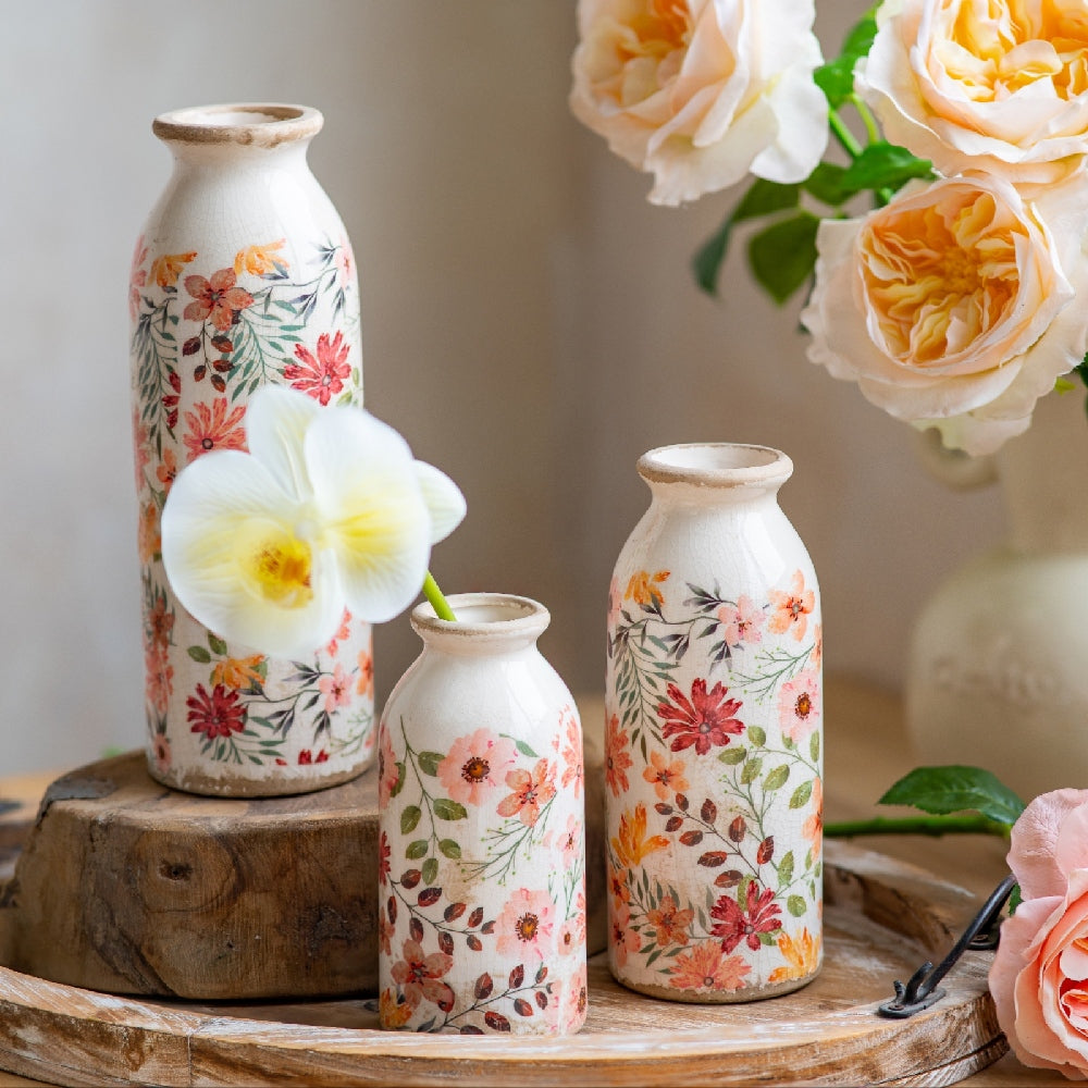 TEWEIQI  Vintage Rustic Ceramic Small Vase Set 3-in-1, Farmhouse Decorative Flower Vase for Home, Living Room Mantel, Kitchen, Bedroom & Entryway Decor