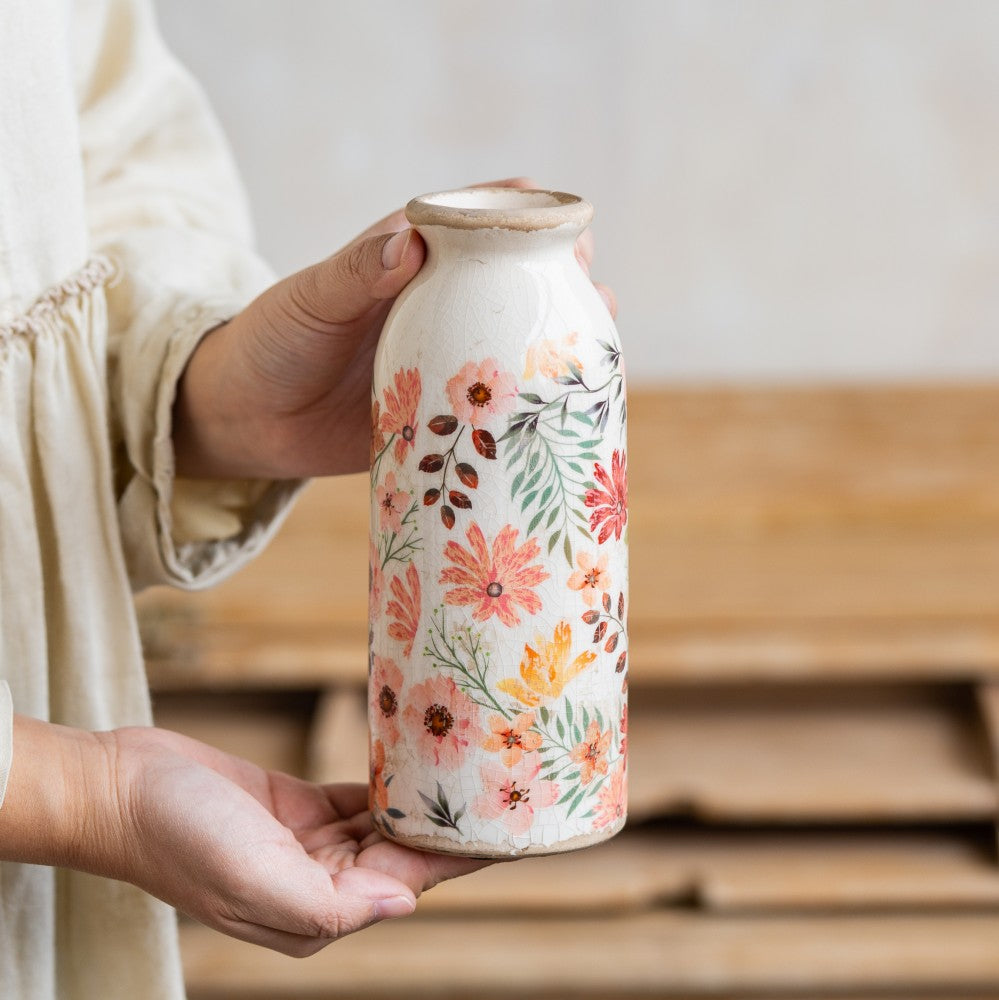 TEWEIQI  Retro Vintage Colorful Daisy Ceramic Vases - Rustic Cute Decor for Home Office Shelf & Table, 2 Sizes in One set